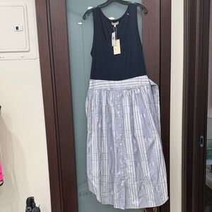 Ramy Brook Dress with Navy Tank with Blue-Striped bottom